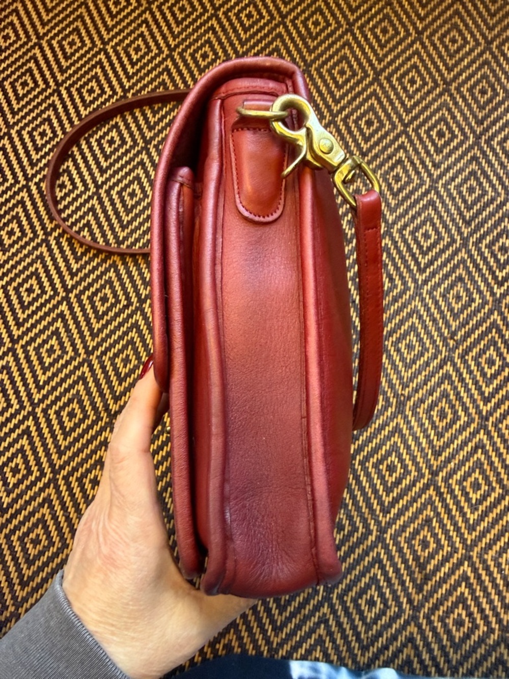 Vintage Coach Station Bag BORDEAUX (red/burgundy) with brass 5130 - Picture 6 of 17